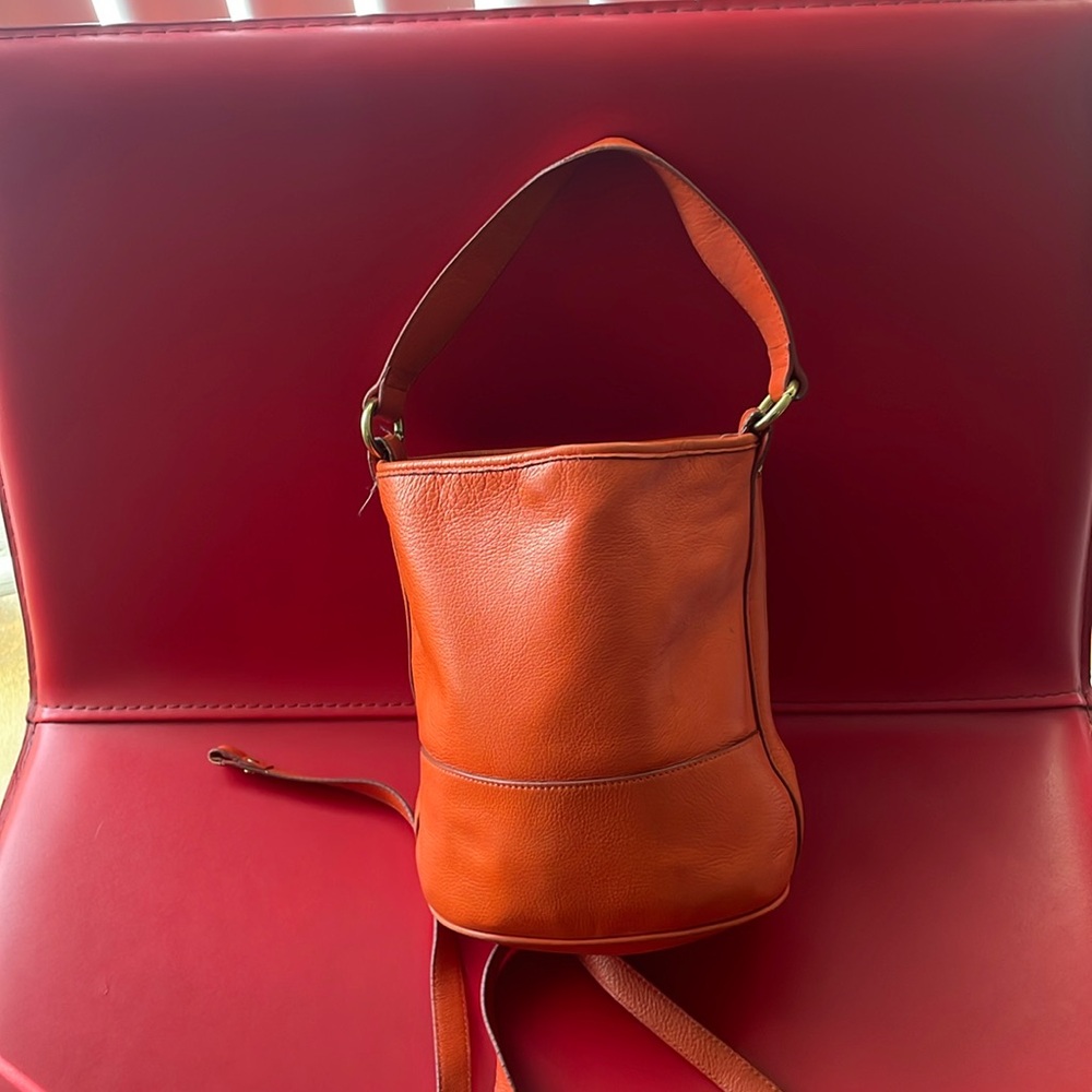 J.Crew bright orange chic leather bucket bag withh strap extenders gold hardware